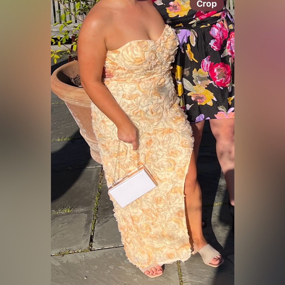 Strapless Floral Dress in Peach Kameli Boutique